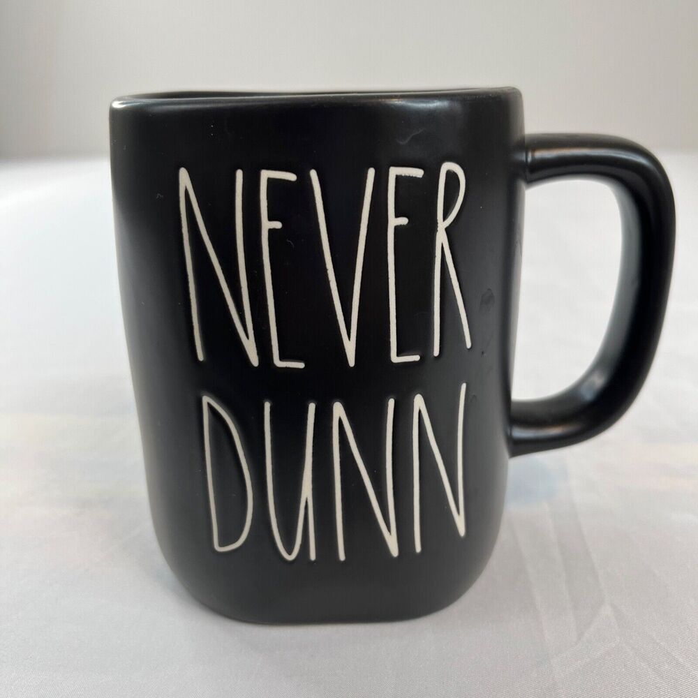 Rae Dunn Mug Coffee Tea NEVER‎ DUNN Black Ceramic Matte Cup Artisan Collection